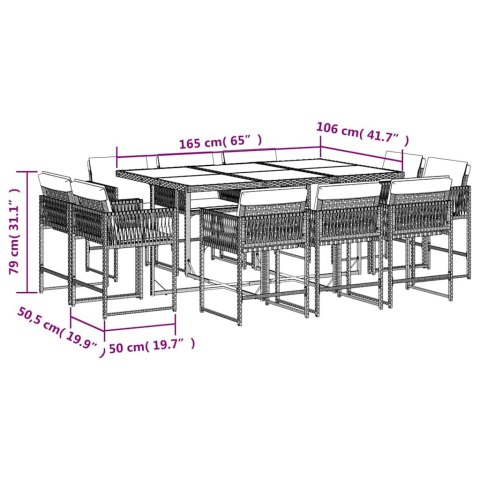 11-cz. zestaw mebli ogrodowych, poduszki, brązowy, rattan PE
