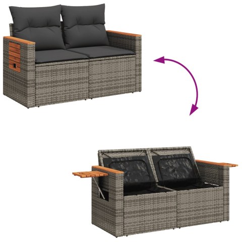 3-częściowa sofa do ogrodu, z poduszkami, szara, polirattanowa
