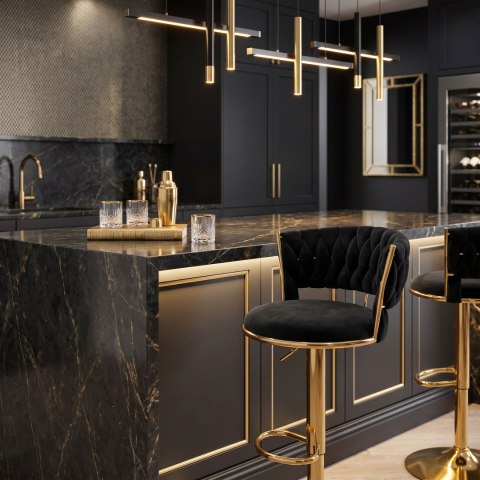 Krzesło barowe TRESSO GOLD welurowe czarne VELVET