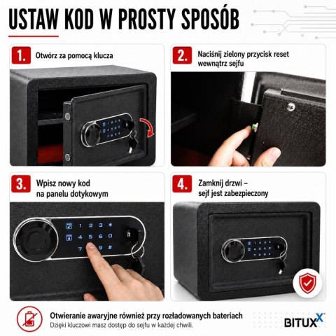 Bituxx sejf elektroniczny 25L z PIN i kluczem skrytka na dokumenty ścienny