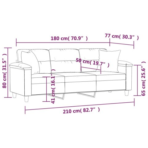3-osobowa sofa z poduszkami, ciemnoszara, 180 cm, mikrofibra