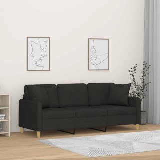 3-osobowa sofa z poduszkami, czarna, 180 cm, tkanina