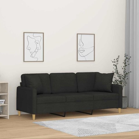 3-osobowa sofa z poduszkami, czarna, 180 cm, tkanina