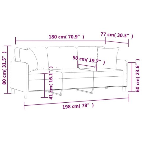 3-osobowa sofa z poduszkami, czarna, 180 cm, tkanina
