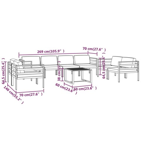9-cz. zestaw mebli ogrodowych, poduszki, aluminium, antracyt