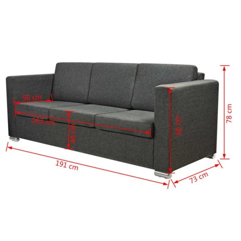 3-osobowa sofa tapicerowana tkaniną, ciemnoszara