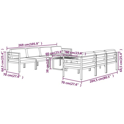 8-cz. zestaw mebli ogrodowych, poduszki, aluminium, antracyt