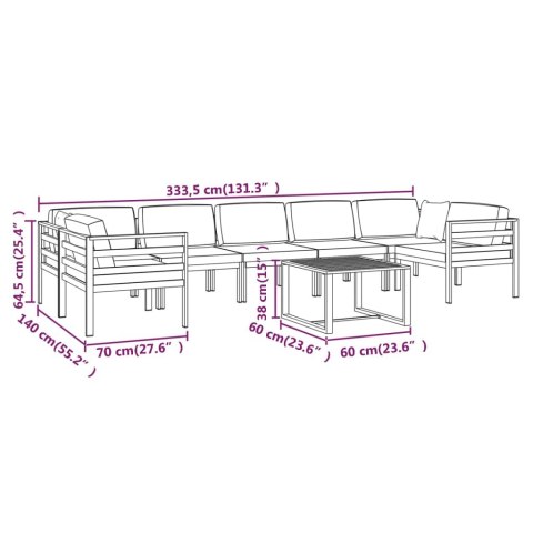 8-cz. zestaw mebli ogrodowych, poduszki, aluminium, antracyt