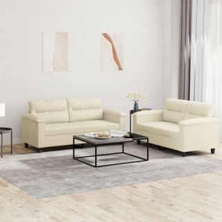 2-osobowa sofa z poduszkami, kremowa, sztuczna skóra