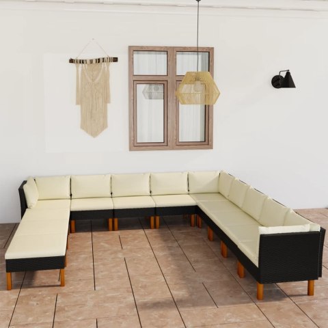 12-cz. zestaw wypoczynkowy, poduszki, rattan PE, czarny