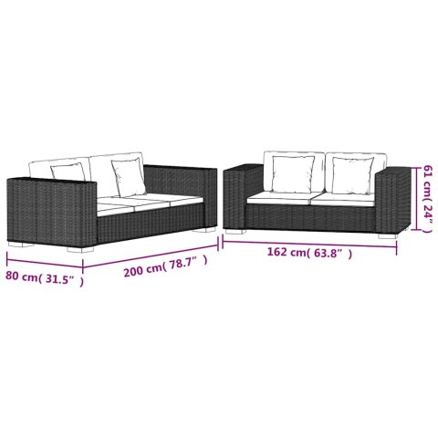 Zestaw kanap ogrodowych 2+3, rattan