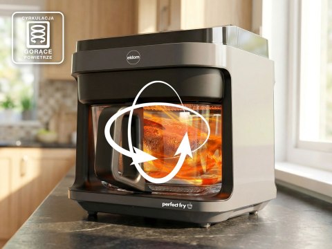 ELDOM FRYTKOWNICA BEZTŁYSZCZOWA FR500 5,5 L 1200W SZKLANY POJEMNIK, RUSZT, SILIKONOWA PODKŁADKA, 8 PROGRAMÓW, REGULACJA TEM.