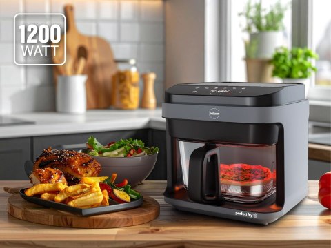 ELDOM FRYTKOWNICA BEZTŁYSZCZOWA FR500 5,5 L 1200W SZKLANY POJEMNIK, RUSZT, SILIKONOWA PODKŁADKA, 8 PROGRAMÓW, REGULACJA TEM.