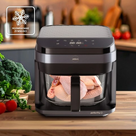 ELDOM FRYTKOWNICA BEZTŁYSZCZOWA FR500 5,5 L 1200W SZKLANY POJEMNIK, RUSZT, SILIKONOWA PODKŁADKA, 8 PROGRAMÓW, REGULACJA TEM.
