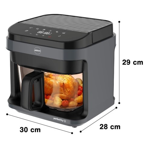 ELDOM FRYTKOWNICA BEZTŁYSZCZOWA FR500 5,5 L 1200W SZKLANY POJEMNIK, RUSZT, SILIKONOWA PODKŁADKA, 8 PROGRAMÓW, REGULACJA TEM.