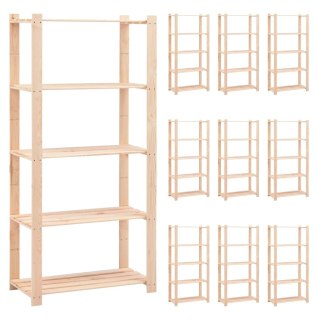 Regały z 5 półkami, 10 szt., 80x38x170 cm, sosna, 250 kg