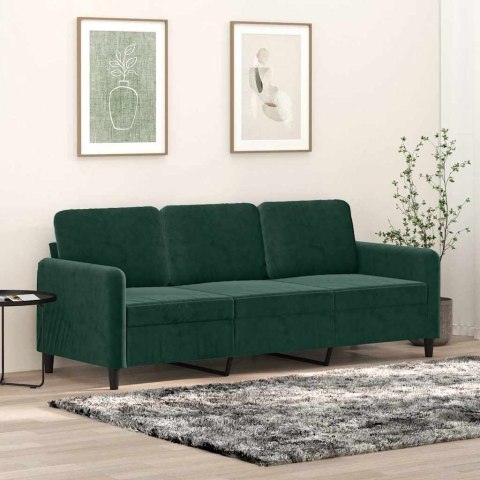 Sofa 3-osobowa, ciemnozielony, 180 cm, obita aksamitem
