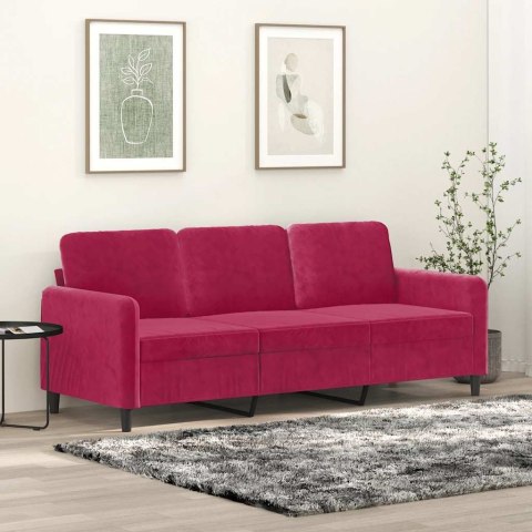 Sofa 3-osobowa, winna czerwień, 180 cm, obita aksamitem