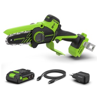 24V minipilarka łańcuchowa Greenworks CS1032GA2 zestaw ładowarka + aku 2Ah