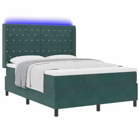 Łóżko sprężynowe z paskami LED Zielony 140 x 190 cm Aksamit