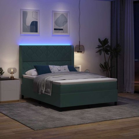 Łóżko sprężynowe z paskami LED Zielony 140 x 190 cm Aksamit