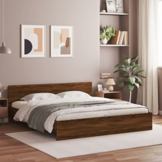 VidaXL Rama łóżka z wezgłowiem i LED, brązowy dąb, 200x200 cm