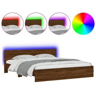 VidaXL Rama łóżka z wezgłowiem i LED, brązowy dąb, 200x200 cm