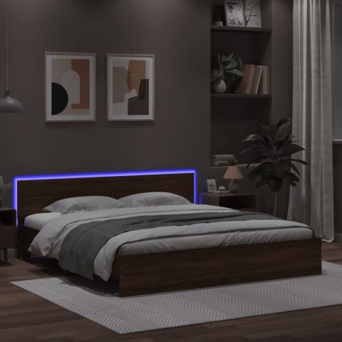 Rama łóżka z wezgłowiem i LED, brązowy dąb, 200x200 cm
