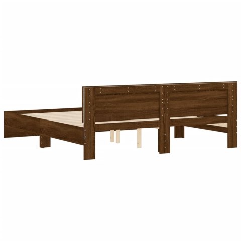 Rama łóżka z wezgłowiem i LED, brązowy dąb, 200x200 cm