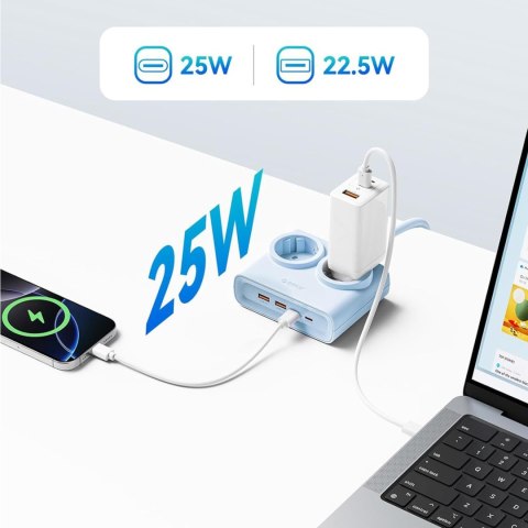Listwa zasilająca 6w1 AC USB-A USB-C 25W - niebieska