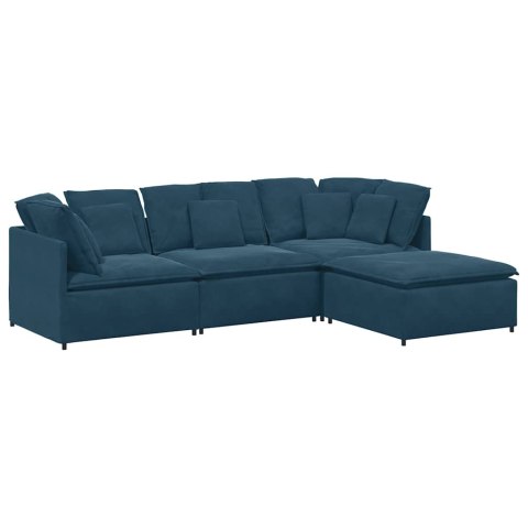 Sofa modułowa z podnóżkiem i poduszkami Velvet Blue