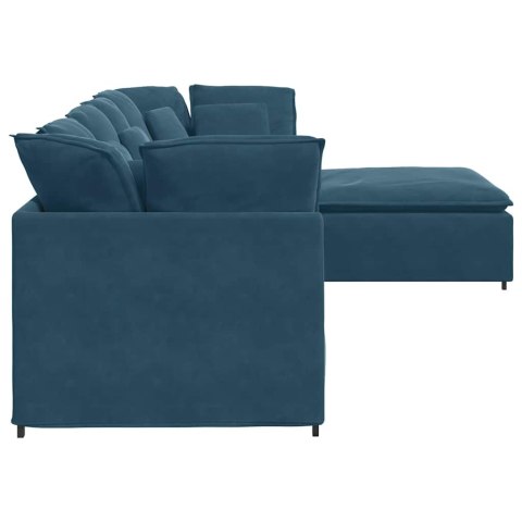 Sofa modułowa z podnóżkiem i poduszkami Velvet Blue