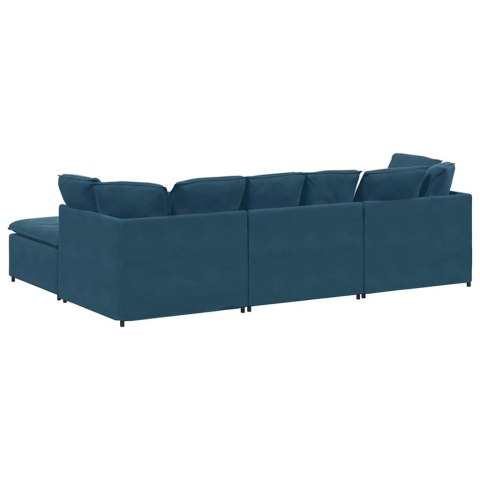 Sofa modułowa z podnóżkiem i poduszkami Velvet Blue