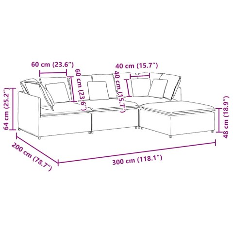 Sofa modułowa z podnóżkiem i poduszkami Velvet Blue