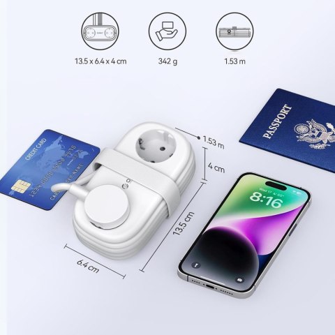 Listwa zasilająca 6w1 AC USB-A USB-C GaN 65W - biała
