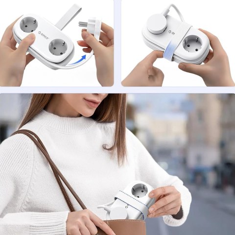Listwa zasilająca 6w1 AC USB-A USB-C GaN 65W - biała