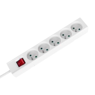 Przedłużacz 5 gniazd 5m typu francuskiego z przełącznikiem (3x1,5mm) Rebel biały
