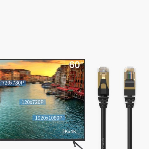 Kabel sieciowy internetowy okrągły LAN CAT7 10Gbps RJ45 20m - czarny