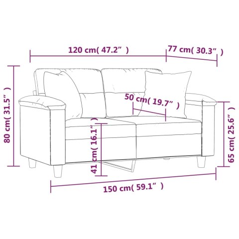 2-osobowa sofa z poduszkami, ciemnoszara, 120 cm, mikrofibra