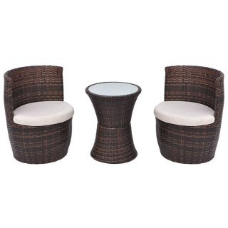 VidaXL 3-cz. zestaw mebli bistro z poduszkami, rattan PE, brązowy