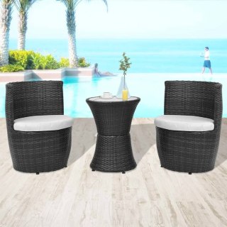 VidaXL 3-cz. zestaw mebli bistro z poduszkami, rattan PE, czarny