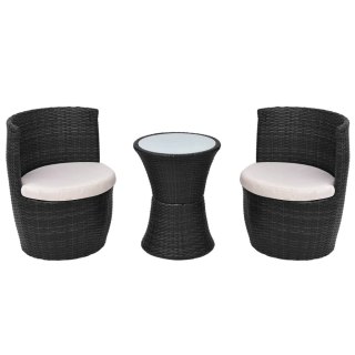 VidaXL 3-cz. zestaw mebli bistro z poduszkami, rattan PE, czarny