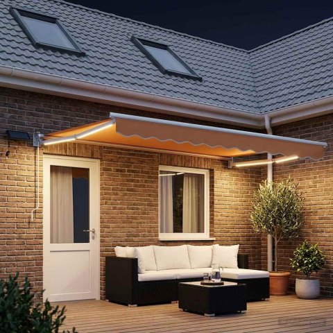 Markiza ręczna z LEDami piaskowy 100% Poliester i Aluminium
