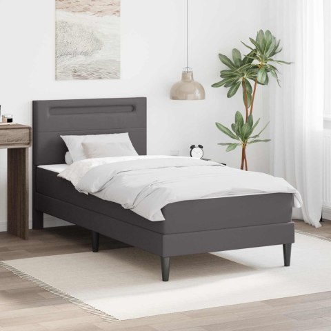 Ramka łóżka z paskami LED Szary 90 x 190 cm Ekoskóra