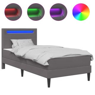 VidaXL Ramka łóżka z paskami LED Szary 90 x 190 cm Ekoskóra