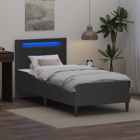 Ramka łóżka z paskami LED Szary 90 x 190 cm Ekoskóra