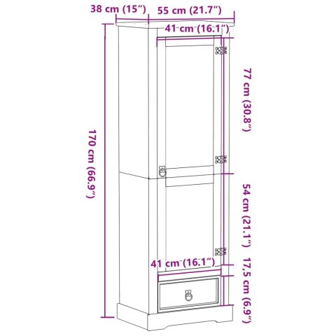 Szafa Corona, 55x38x170 cm, lite drewno sosnowe
