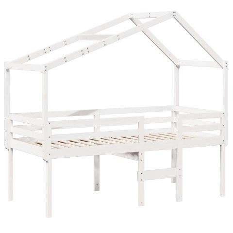 Wysokie łóżko z dachem, białe, 80x200 cm, lite drewno sosnowe