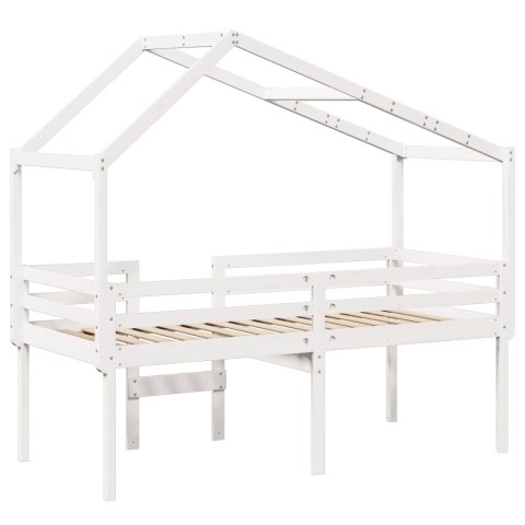 Wysokie łóżko z dachem, białe, 80x200 cm, lite drewno sosnowe