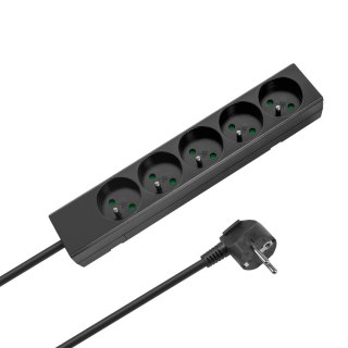 Przedłużacz 5 gniazd 5m typu francuskiego bez przełącznika (3x1,5mm) Rebel czarny